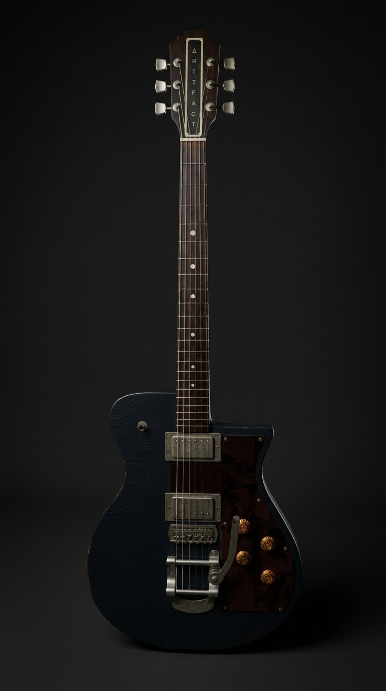 The Artifact, Standard Series electric guitar in a relic navy finish with tortoise pickguard and vibrato tailpiece
