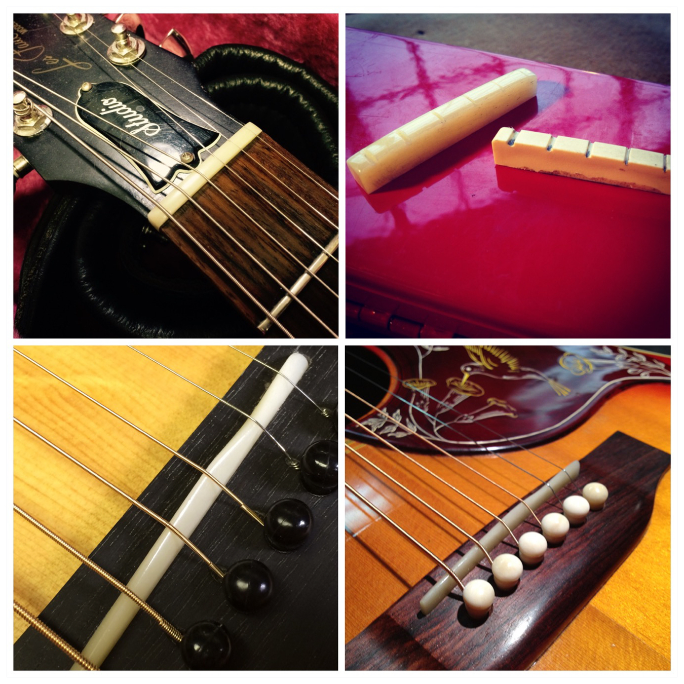 Bone nuts and saddles, hand-cut and fitted at Artifact Electrics
